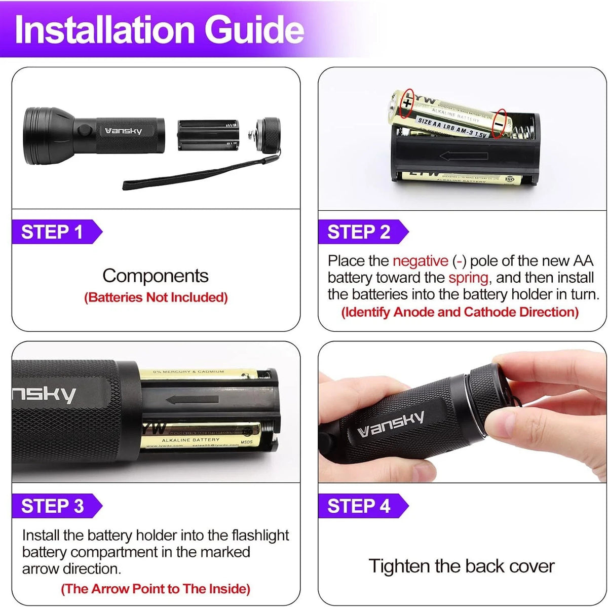 UV Blacklight Flashlight 51 LED Inspection Torch 395nm for Scorpion Detection