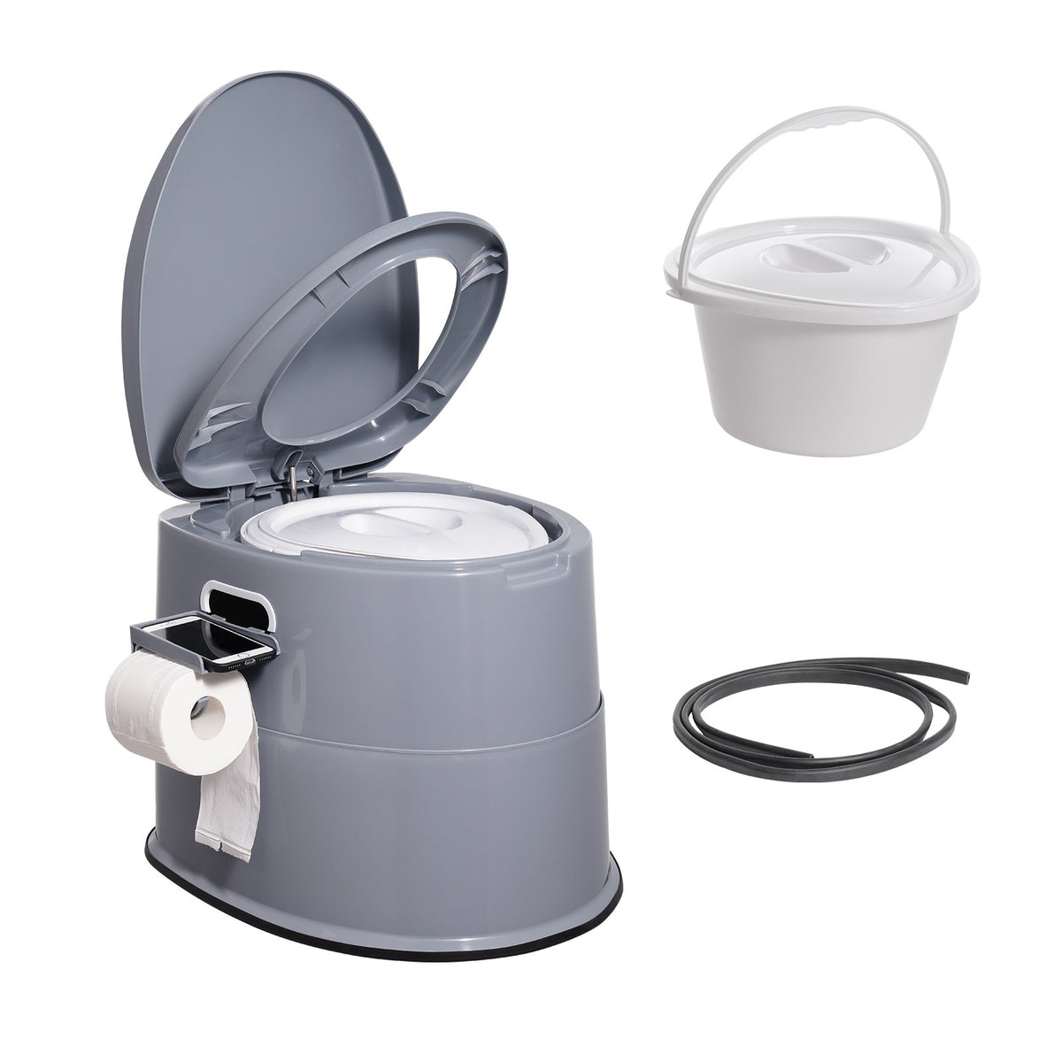 Portable Camping Toilet with Detachable Inner Bucket, Phone Shelf & Paper Holder