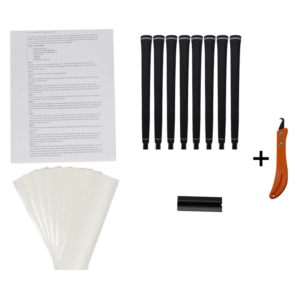 Golf Club Grip Kit - 8 Midsize Tour Pro Black Grips with Tape & Tools