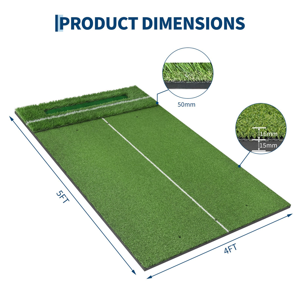 Golf Practice Mat with Dual Turf and Thick EVA Base - 4x5 or 6ft Options