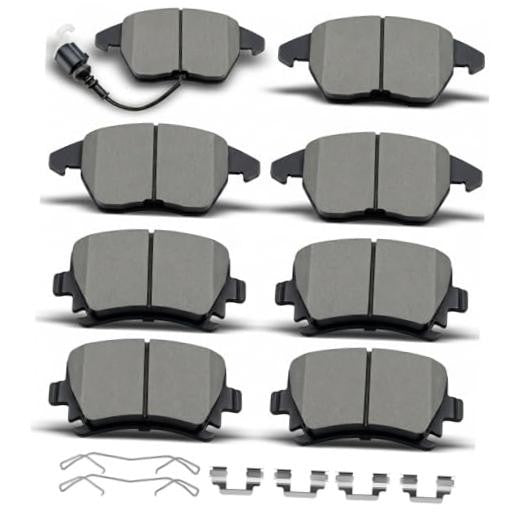 Front and Rear Ceramic Brake Pads with Clips for VW Jetta, Passat, Golf, Audi A3 TT