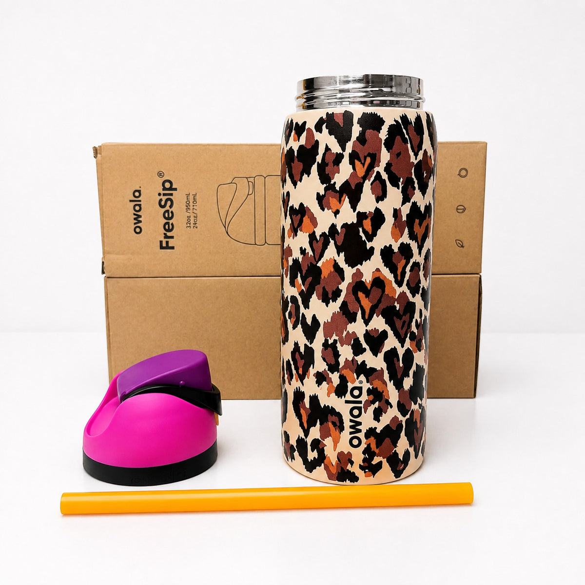 32oz Leopard Print Water Bottle with Insulation & Leak-Resistant Lid