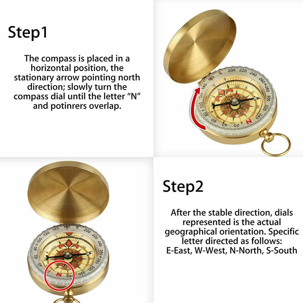 Outdoor Camping Luminous Navigational Compass - Brass Pocket Tool