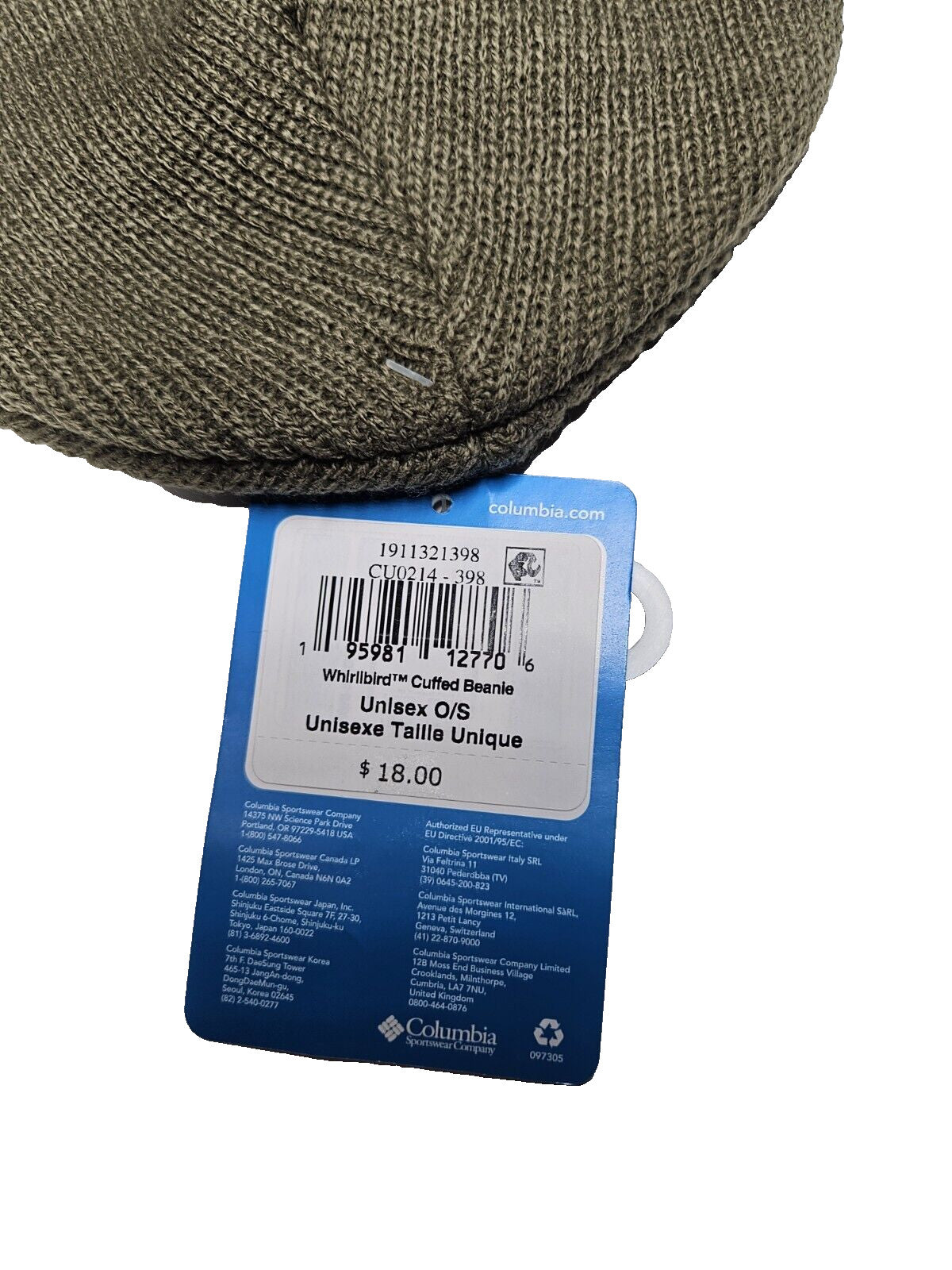 Unisex Green Cuffed Beanie Hat - Columbia Whirlibird CU0214-398