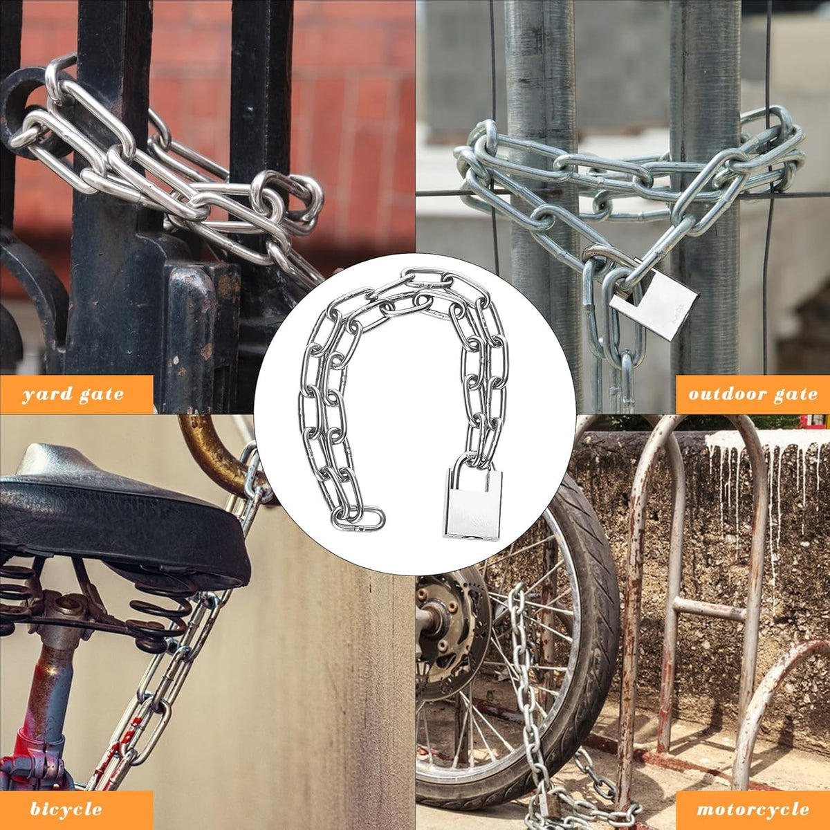 40-Inch Heavy Duty Stainless Steel Bicycle & Motorcycle Chain Lock with Padlock & Keys