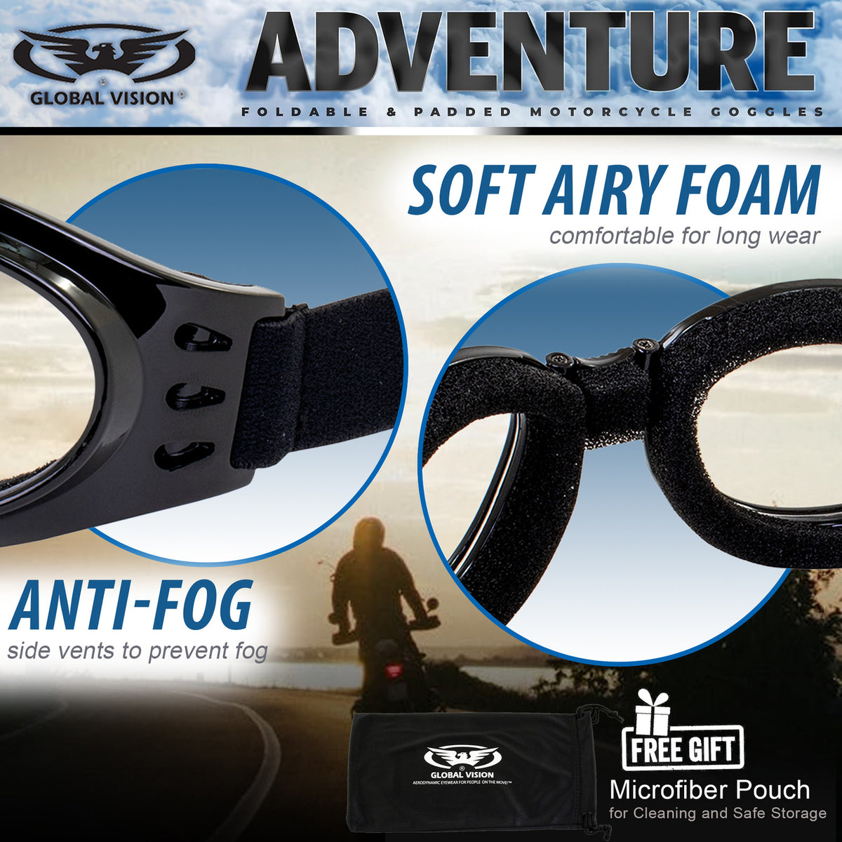 Motorcycle Goggles with Clear Lens and Foldable Frame - Durable Safety Gear