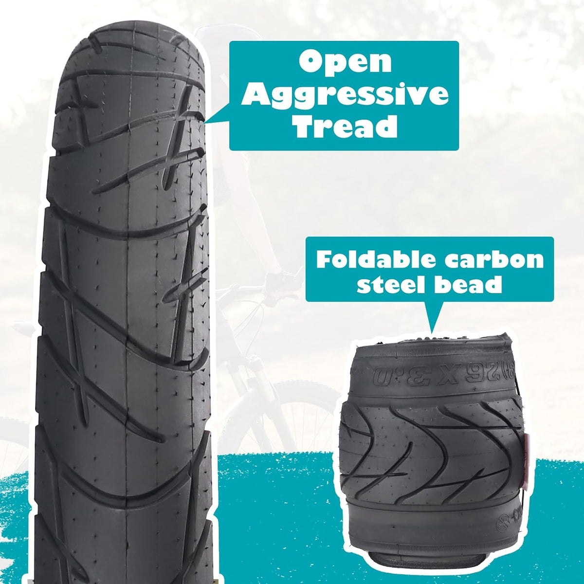 26x3 Fat Bike Tires with 2 Inner Tubes - Durable Off-Road Electric Bike Tires