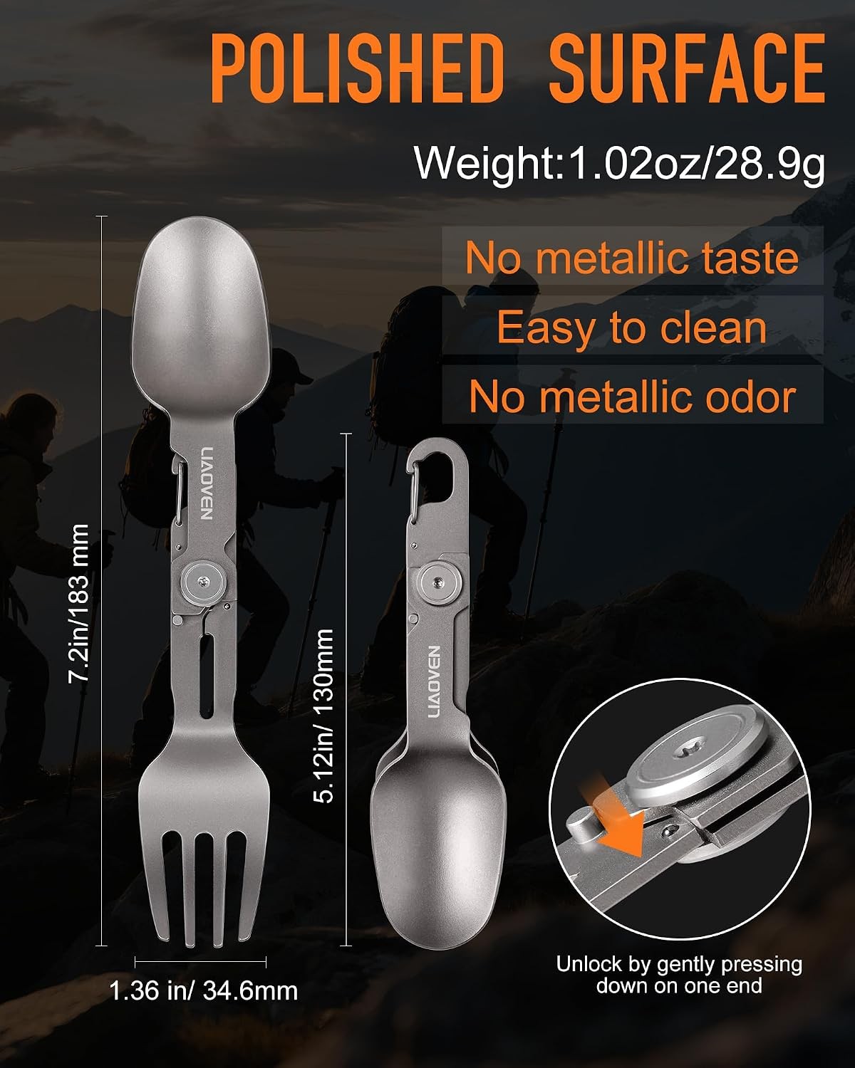 (2 Pack) Titanium Folding Spork 3-in-1 Camping Utensils Lightweight Reusable Cutlery