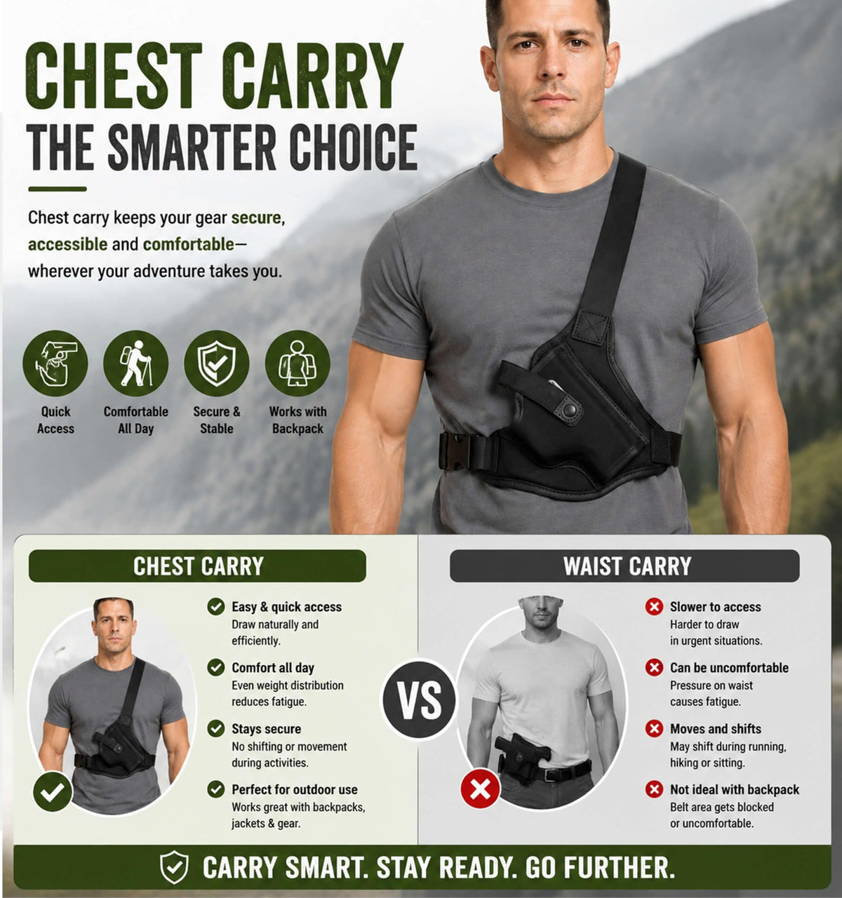 Universal Pistol Chest Holster with Adjustable Shoulder Straps for Outdoor Activities