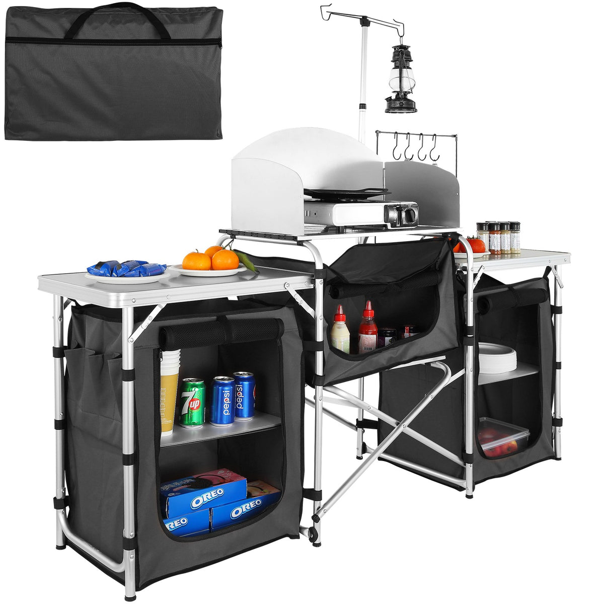 Portable Camping Kitchen Table with Storage - Lightweight Outdoor Folding Table