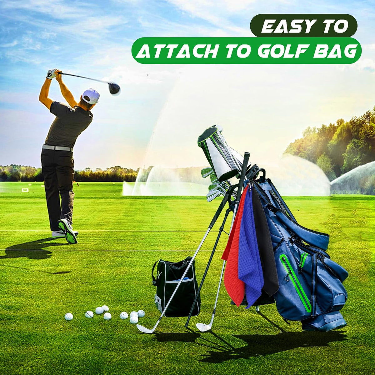 Microfiber Golf Towels 3 Pack 16x16 Inch Waffle Pattern for Club & Ball Cleaning