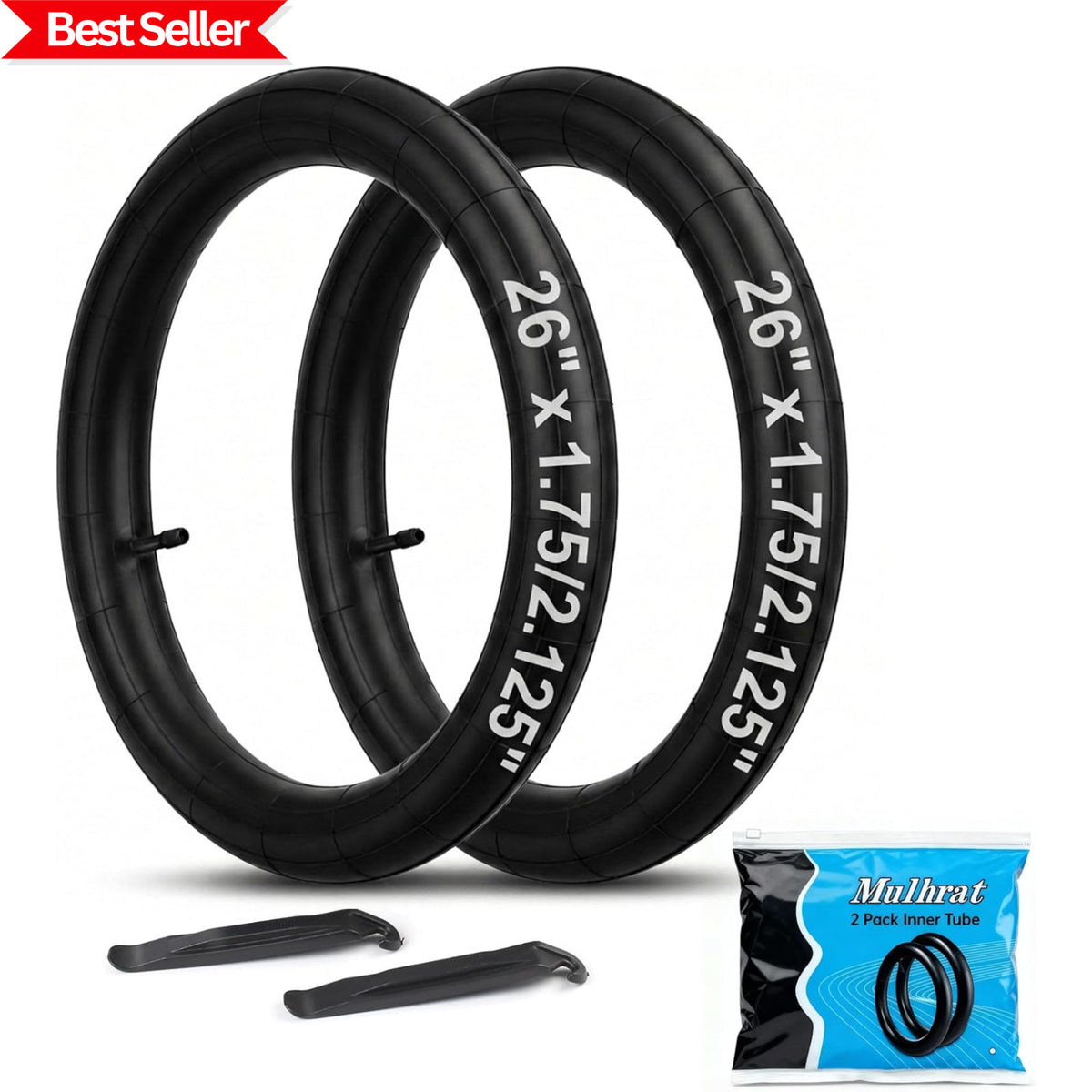 2 Pack 26-Inch Bicycle Inner Tubes 1.75-2.125 with Schrader Valve - Universal Fit