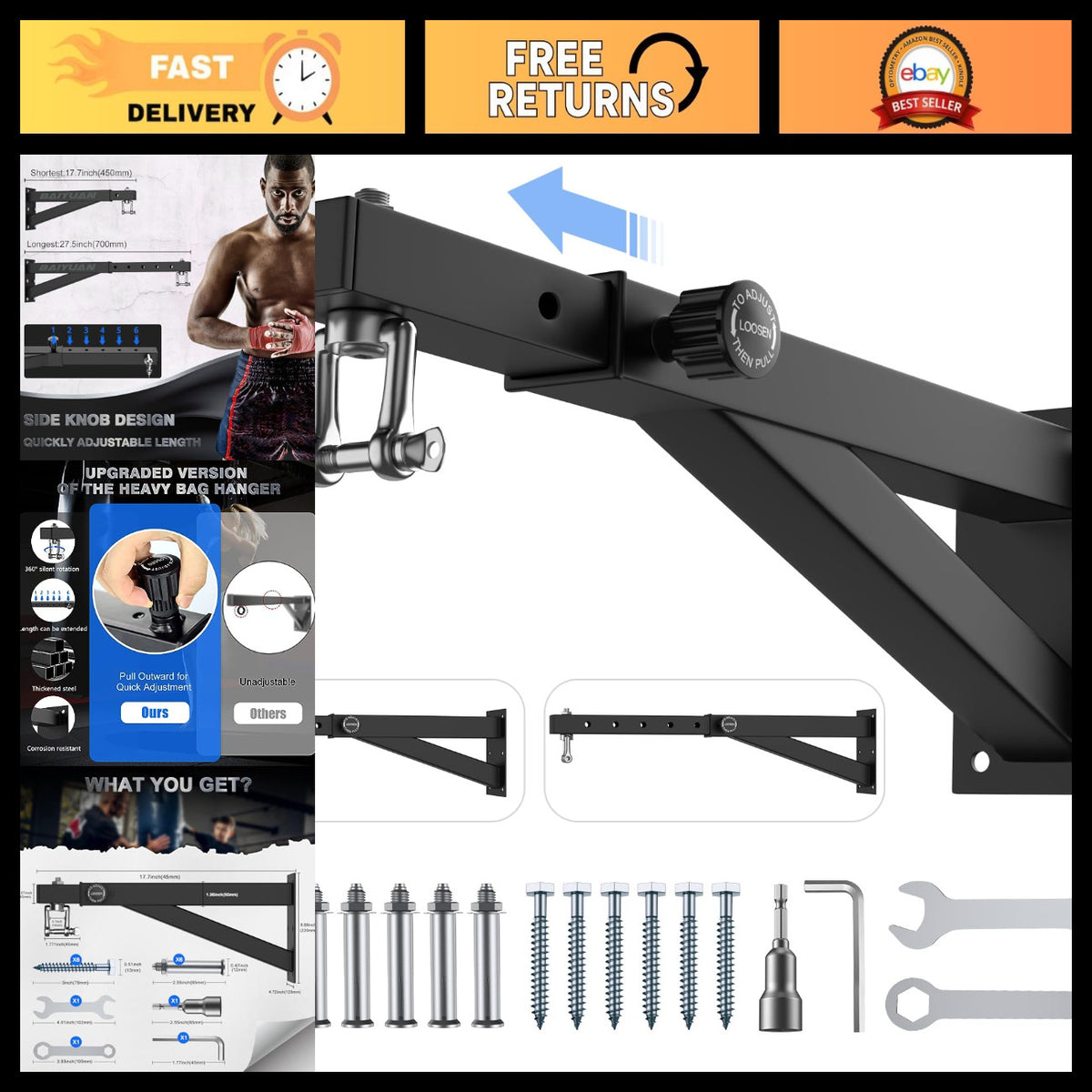 Heavy Bag Hanger Wall Mount Bracket for Boxing & Martial Arts Equipment