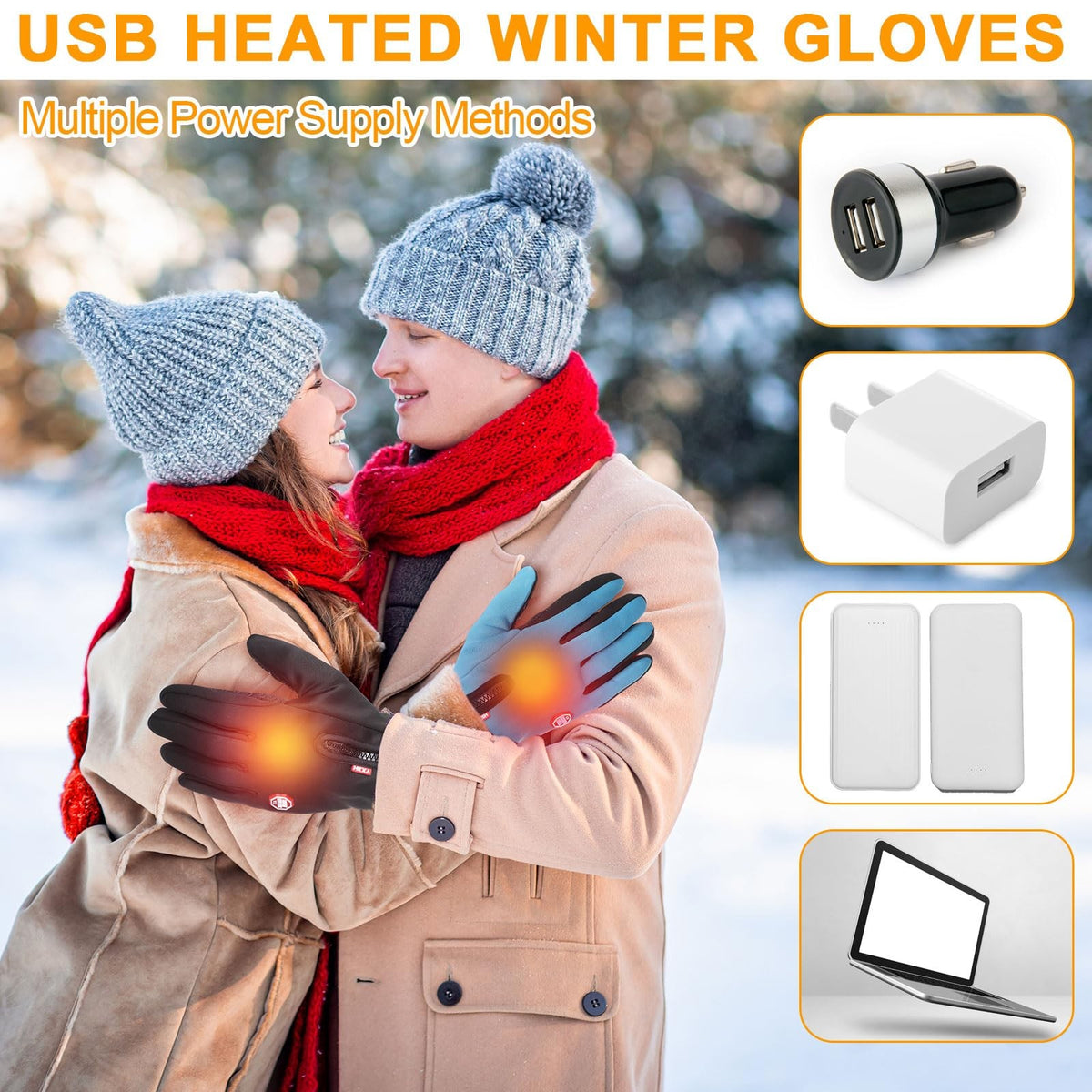 USB Heated Gloves Touchscreen Unisex Winter Gloves - Washable, 3 Temperature Settings