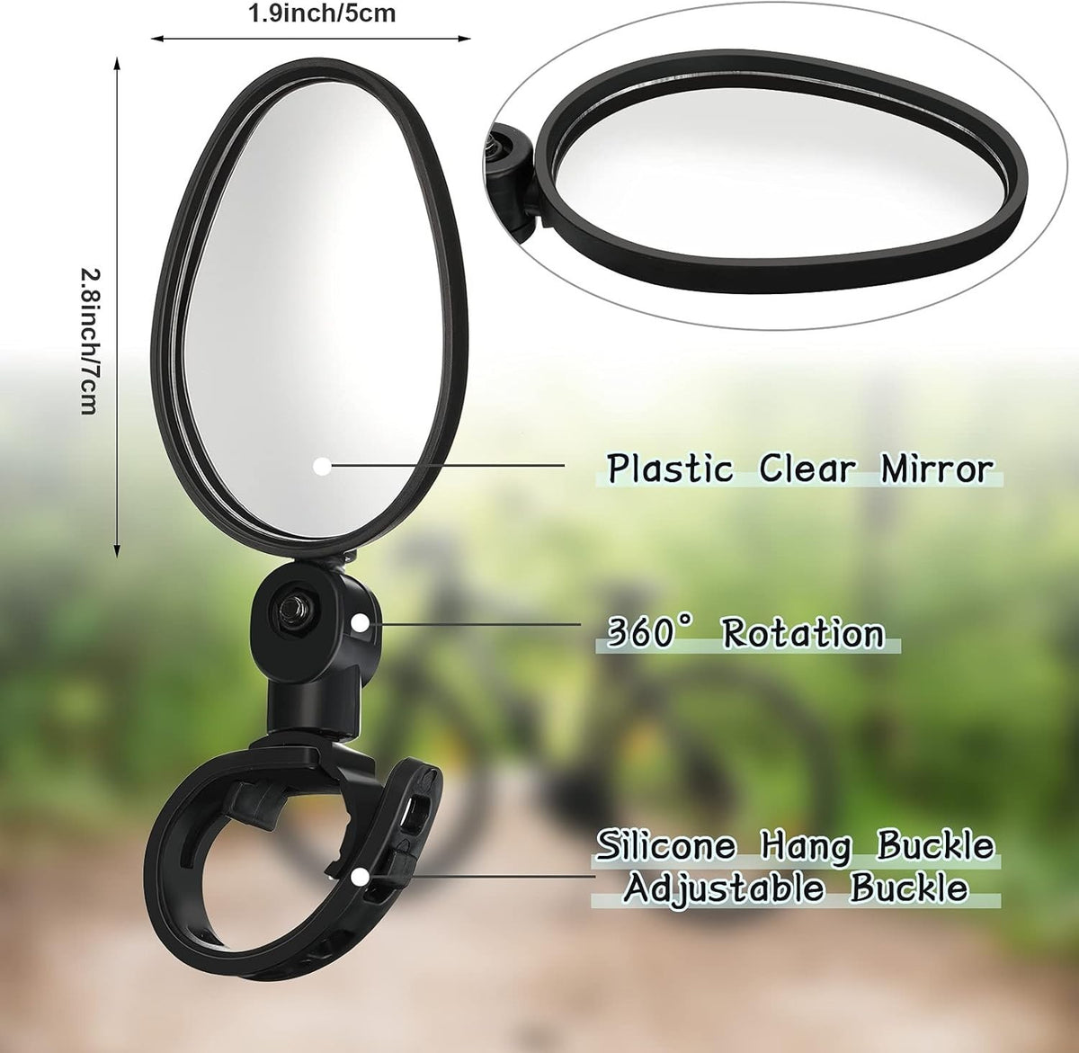 2-Pack Bicycle Rear View Mirrors - 360° Rotatable Handlebar Cycling Glasses