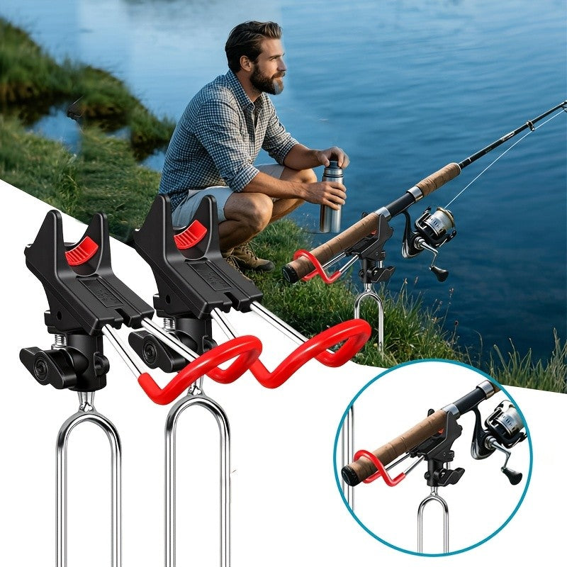 2PCS Adjustable Fishing Rod Holders for Ground & Bank Fishing - 360° Rotation