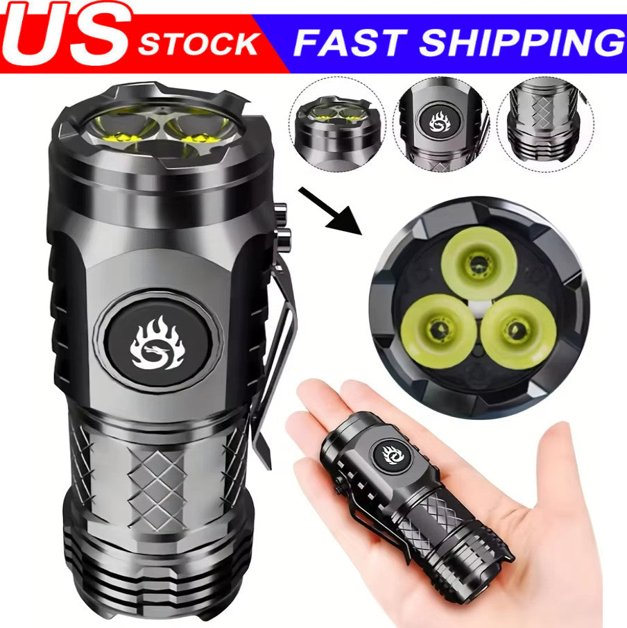 Mini Waterproof Rechargeable LED Flashlight - Compact Camping Light with Magnetic Clip