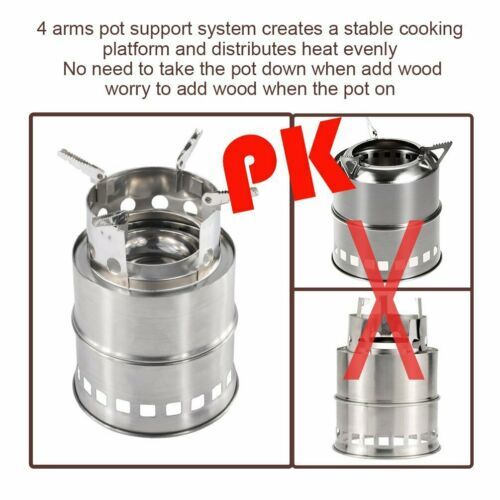 Portable Wood Burning Stove Stainless Steel Camping Stove Outdoor Cooking