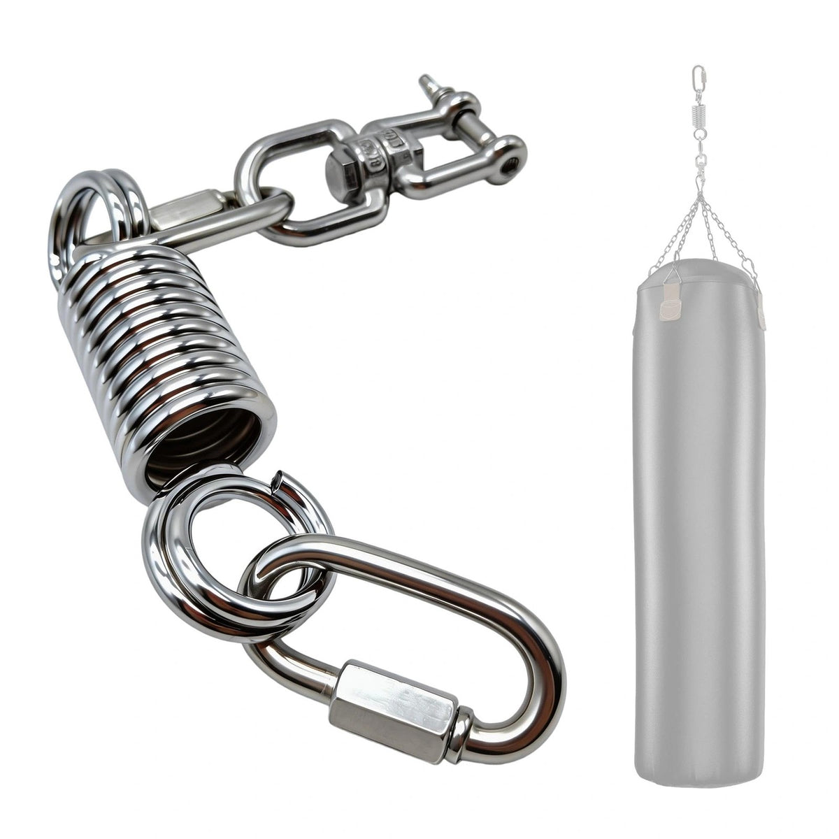 Heavy-Duty Stainless Steel 360° Swivel Punching Bag Hanger with Spring and Carabiners