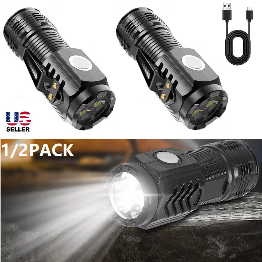 Mini USB Rechargeable LED Tactical Flashlight 5 Modes - Pack of 1 or 2