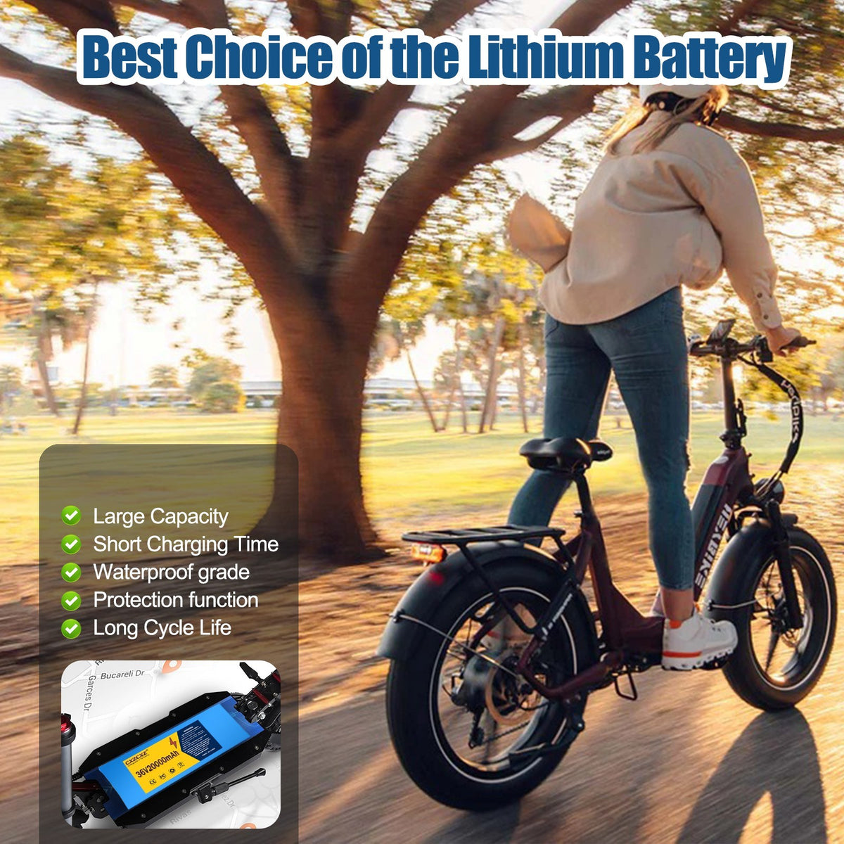 36V 20Ah Lithium LiFePO4 Ebike Battery Pack for 200W-800W Motors UL Certified