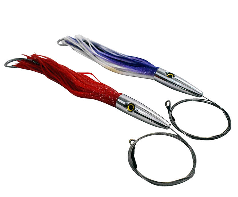 2 Pack High Speed Skirted Wahoo & Tuna Fishing Lures with 6 Ft Leader & Bag