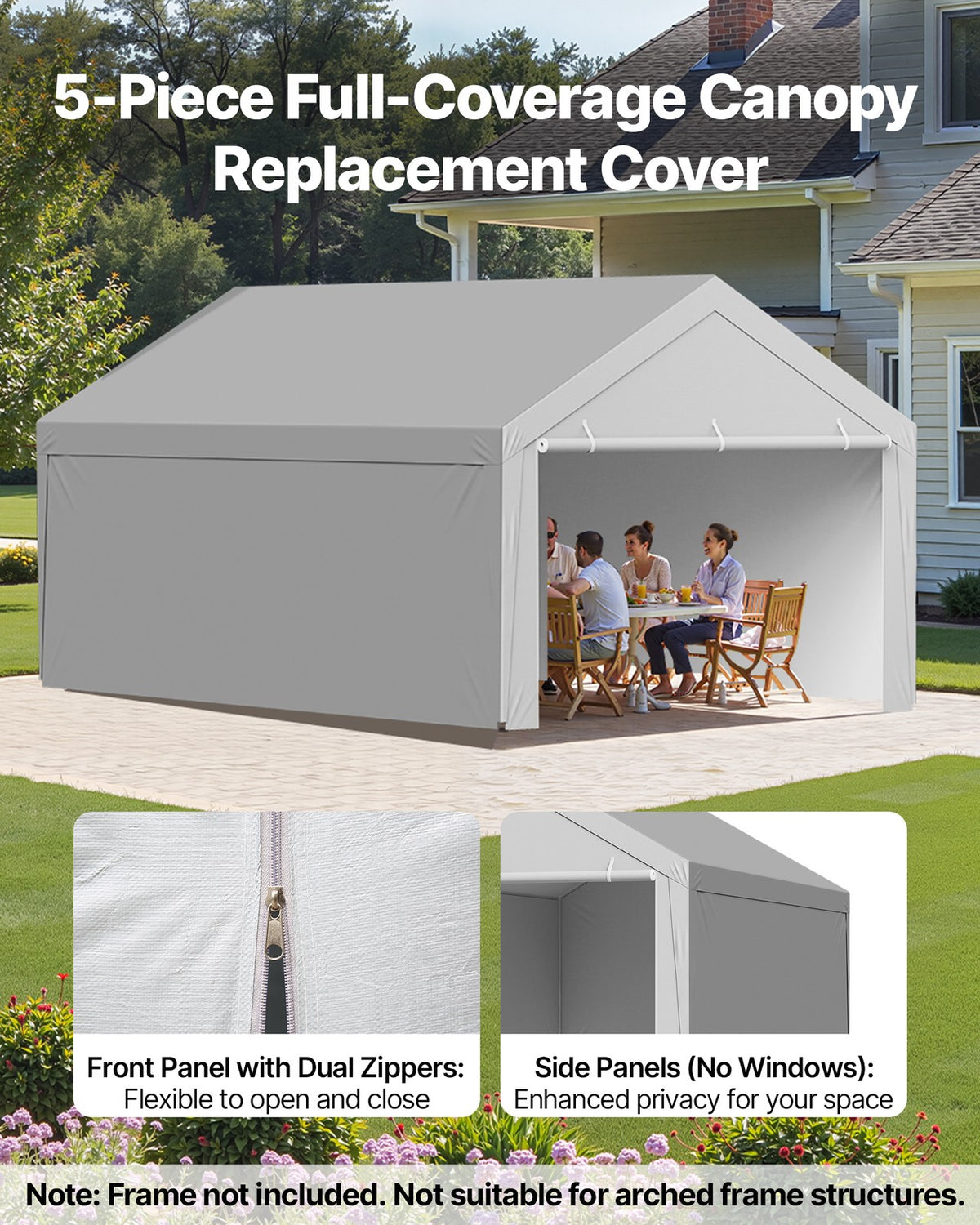 13x20ft Carport Replacement Canopy Cover with Sidewalls - Waterproof & Wind-Resistant