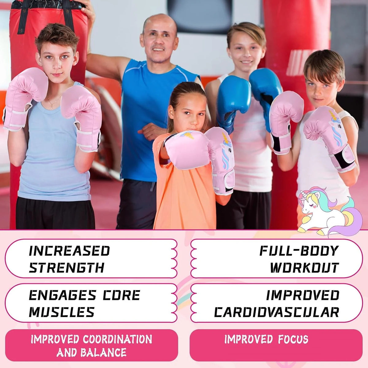 Kids Boxing Gloves and Punching Mitts Set - Unicorn 4oz Training Gear