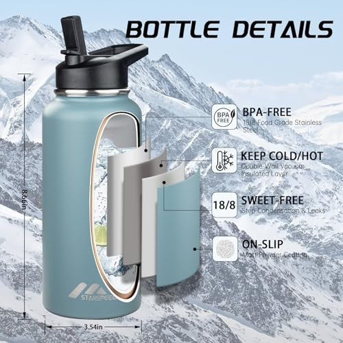 32oz Insulated Stainless Steel Water Bottle with Straw Lid - Double Walled, Leakproof, Cold & Hot Drink Travel Mug