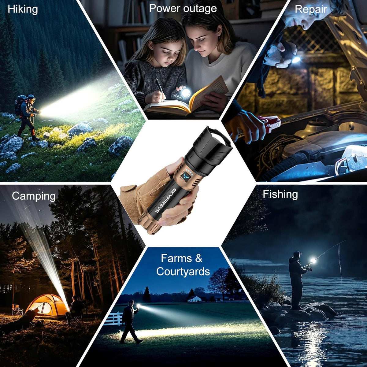 Rechargeable LED Flashlight 10000 Lumens Super Bright Handheld Torch with Zoom