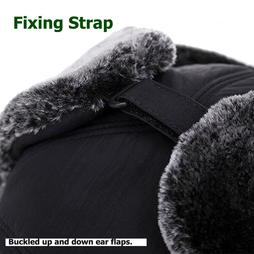 Winter Trapper Hat with Faux Fur Ear Flaps and Removable Face Mask - Windproof & Waterproof