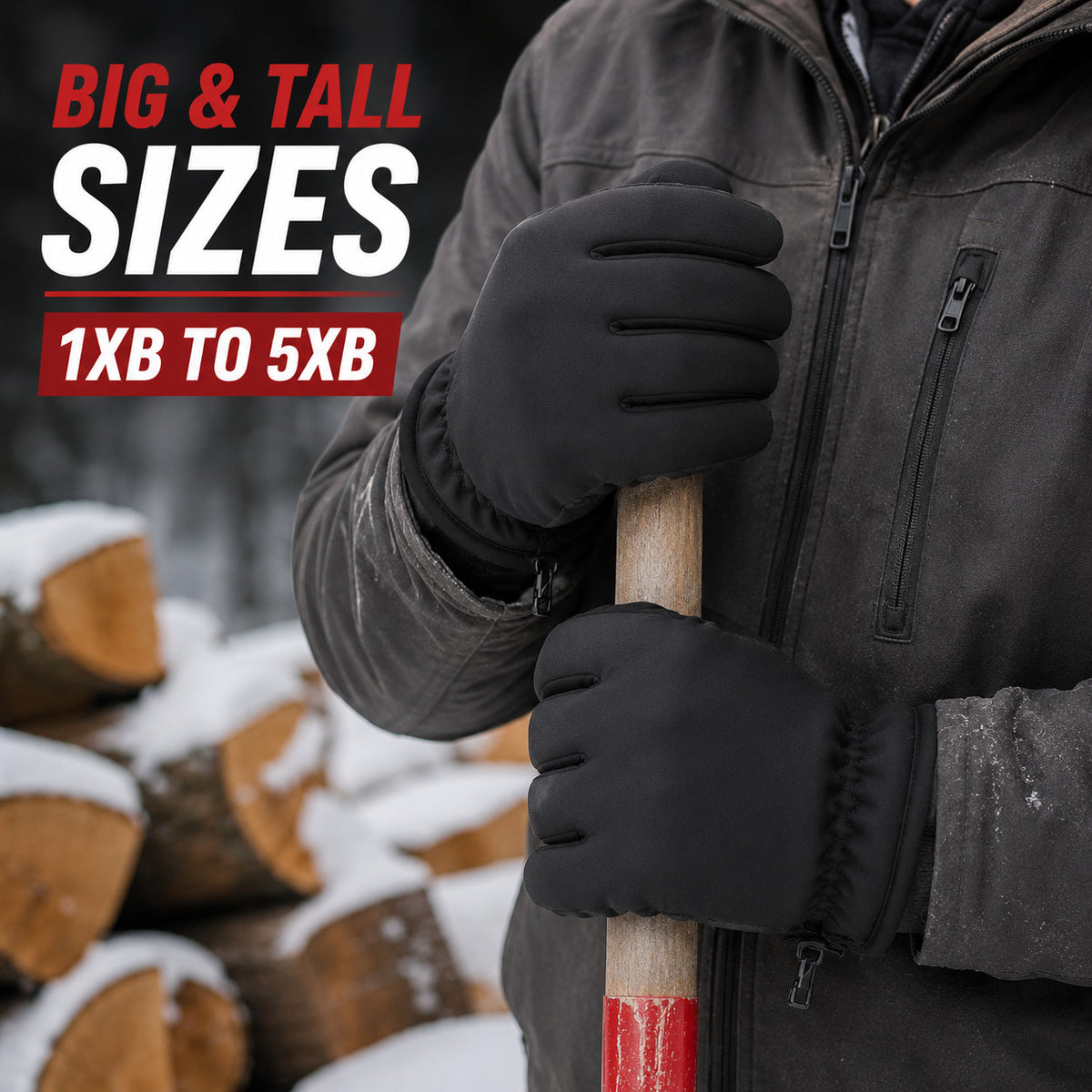 Big Man Winter Ski and Work Gloves with Faux Leather Grip - Sizes 1XB to 5XB