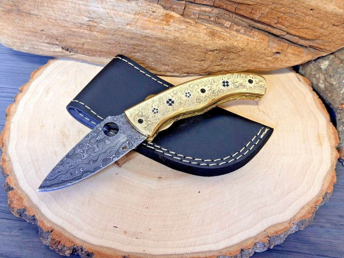 Handmade Damascus Folding Knife with Multiple Color Variants