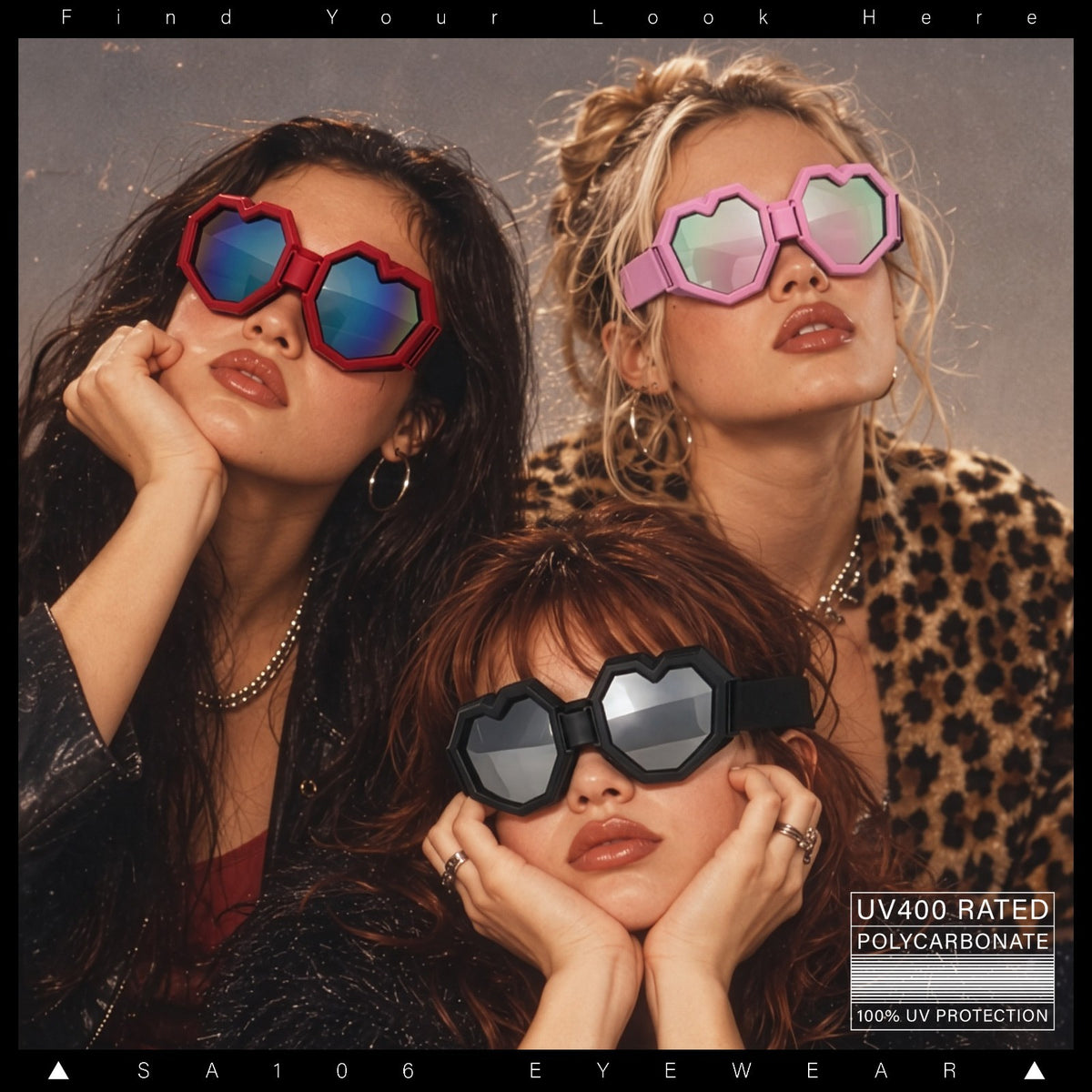 Heart Shaped Goggle Sunglasses with Mirror Lenses - Festival & Cosplay Accessory