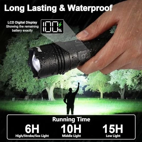 Rechargeable LED Flashlight 1500000LM Waterproof Zoom Fire Starter