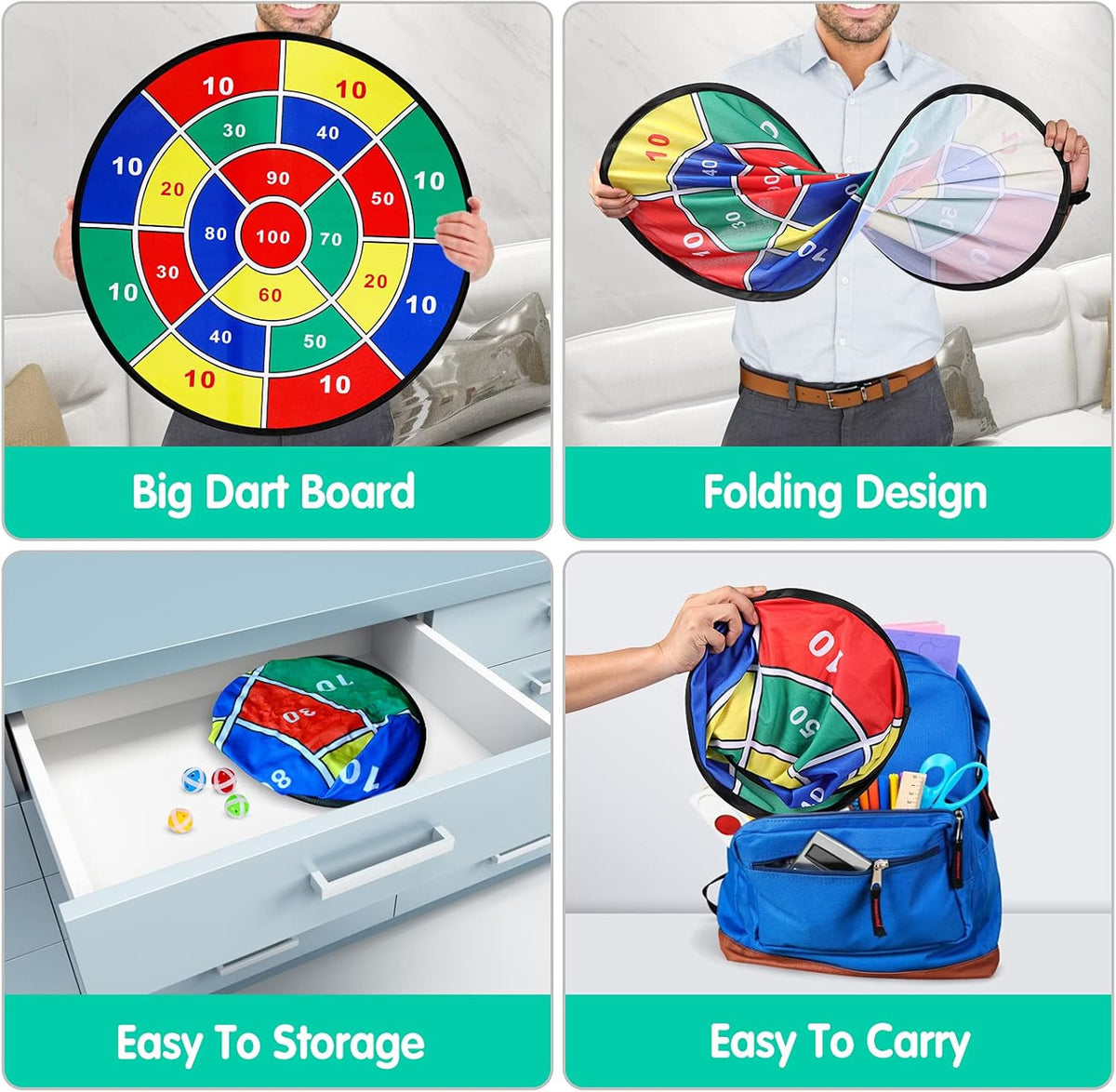 Kids 29-Inch Dart Board Game Set with 16 Sticky Balls - Indoor/Outdoor Fun