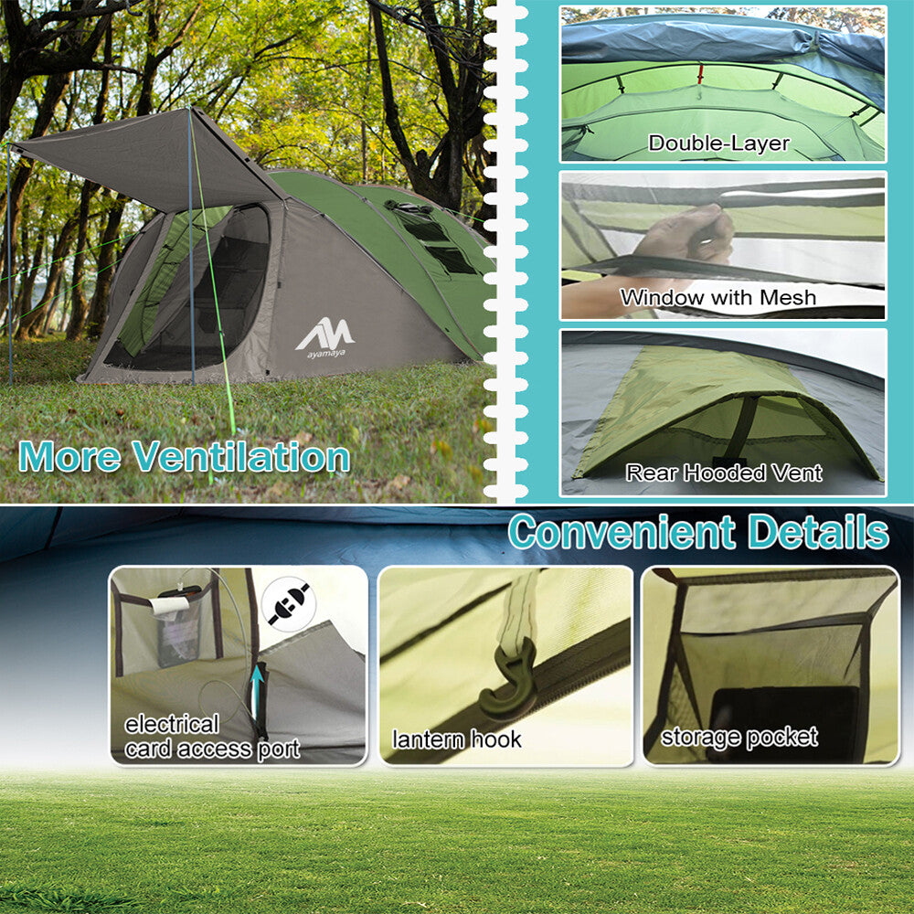 4-6 Person Waterproof Camping Tent with Instant Pop-Up Design and Double Layer