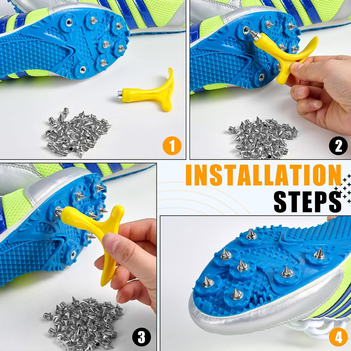 Stainless Steel Track Spikes 3/8 Inch Pyramid with Wrench for Running & Training