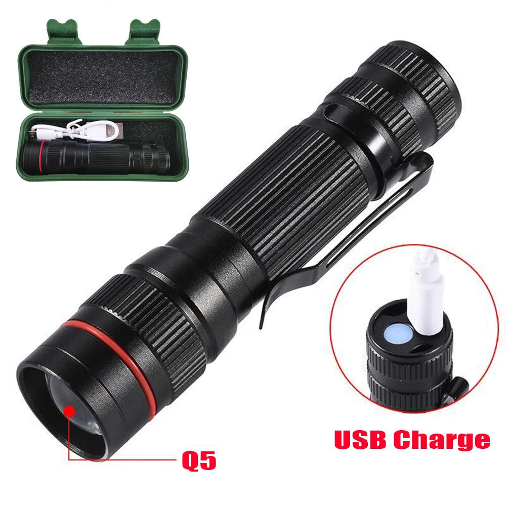 Mini LED Flashlight Rechargeable Pocket Torch Super Bright Focused Beam