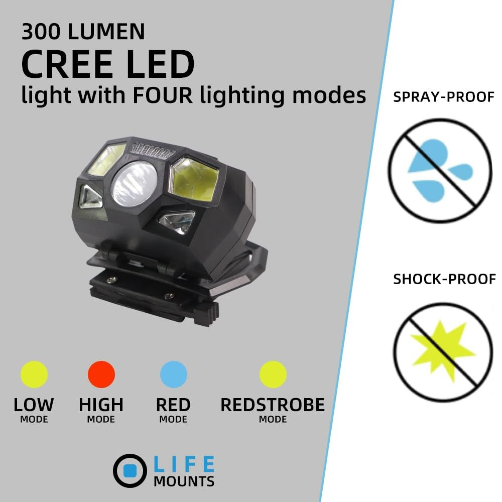 Tactical Helmet Light Flashlight 800 Lumens Hands-Free Waterproof Headlamp