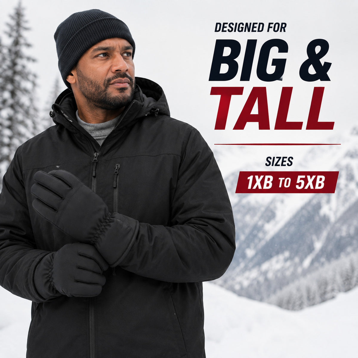 Big Man Winter Ski and Work Gloves with Faux Leather Grip - Sizes 1XB to 5XB