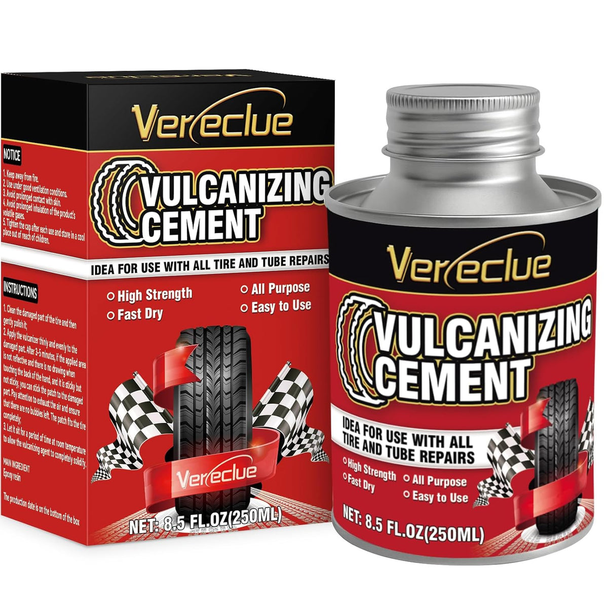 Rubber Tire Repair Cement - Clear Vulcanizing Glue for Puncture Fixes, 8.5oz