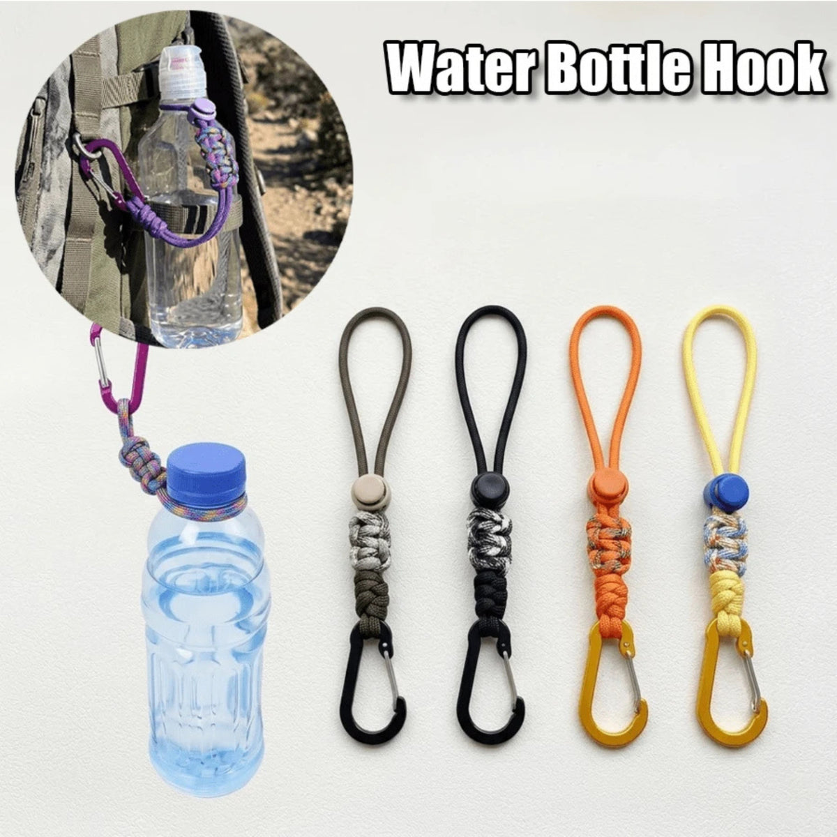 Adjustable Paracord Water Bottle Holder with Carabiner Keychain