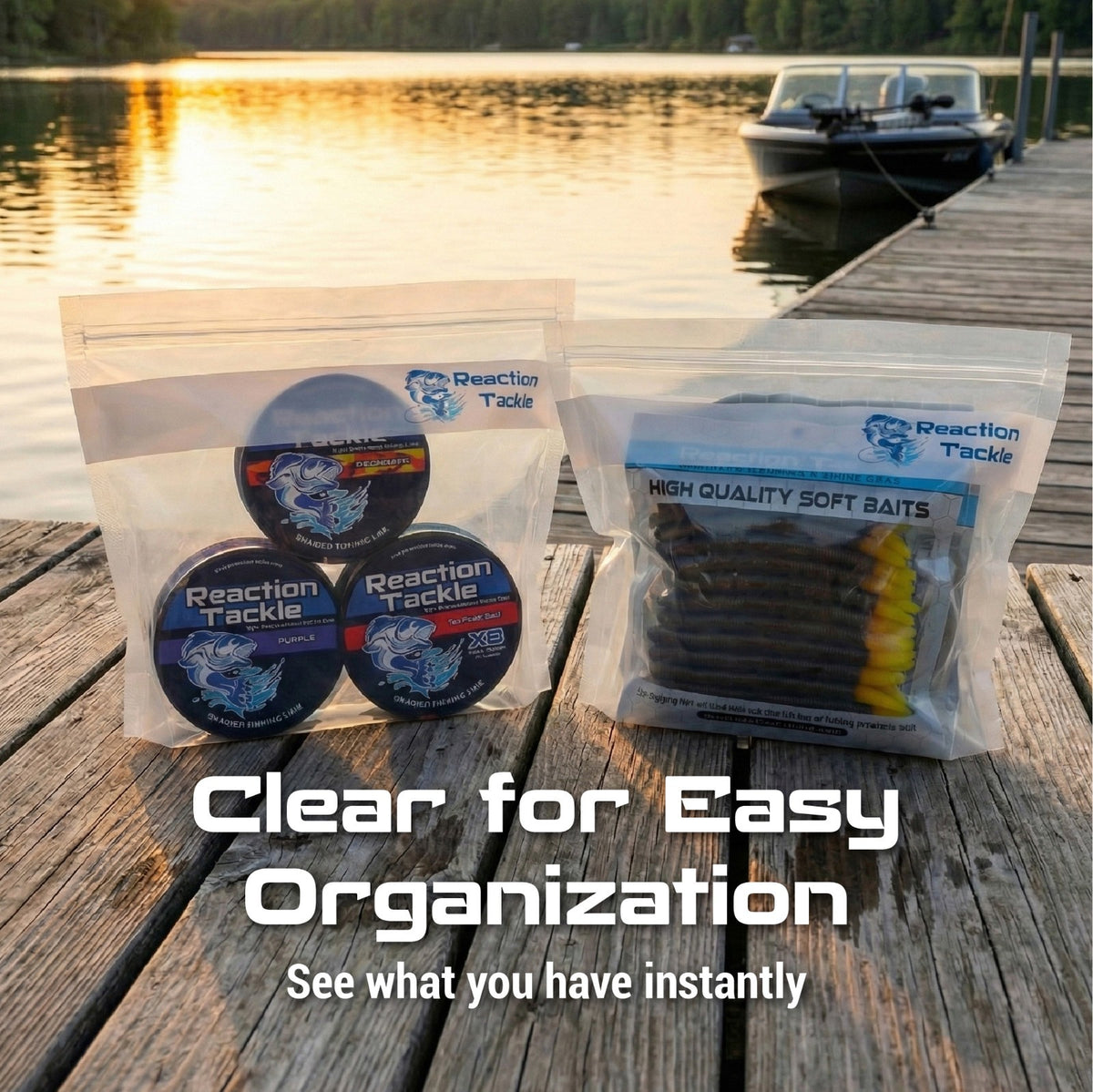 Fishing Bait Organizer Bags 10 or 20 Pack - Clear Soft Plastic Storage Pouches
