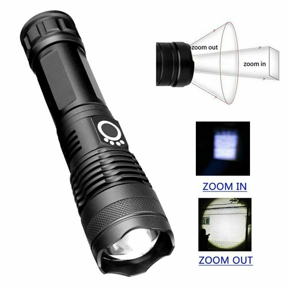 Rechargeable LED Flashlight Tactical Torch with Zoom, 5 Modes, Waterproof