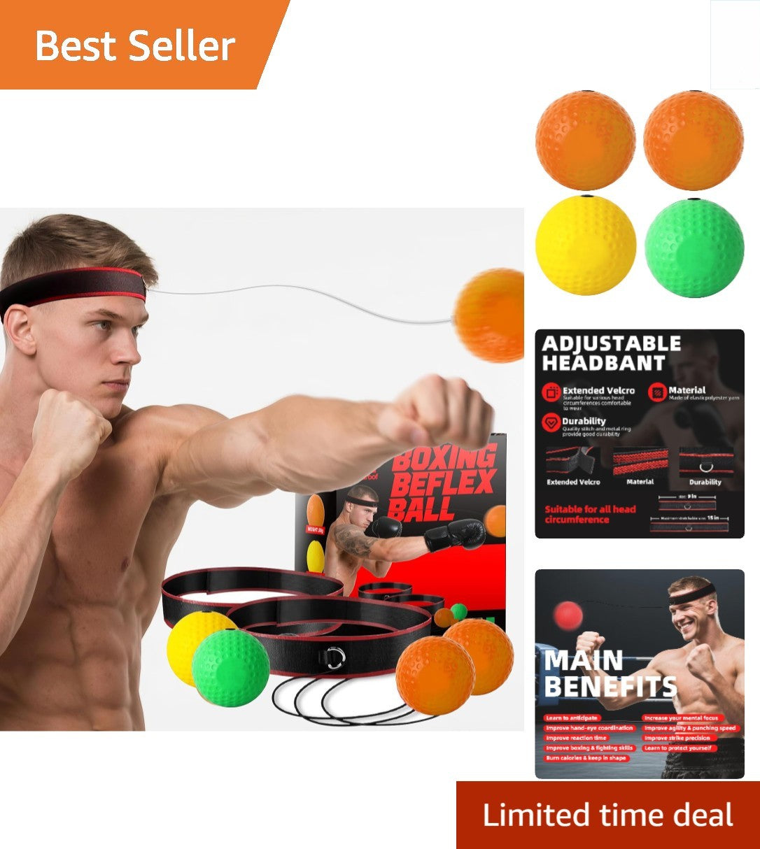 Boxing Reflex Ball Set with 4 Weighted Balls & 2 Headbands for Training
