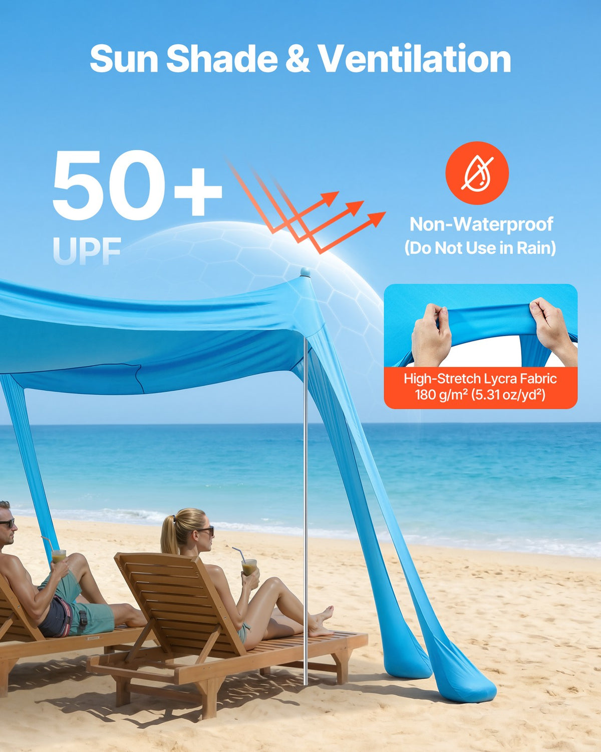 Portable 10x10 ft Sun Shelter Beach Tent with UPF 50+ Shade Canopy