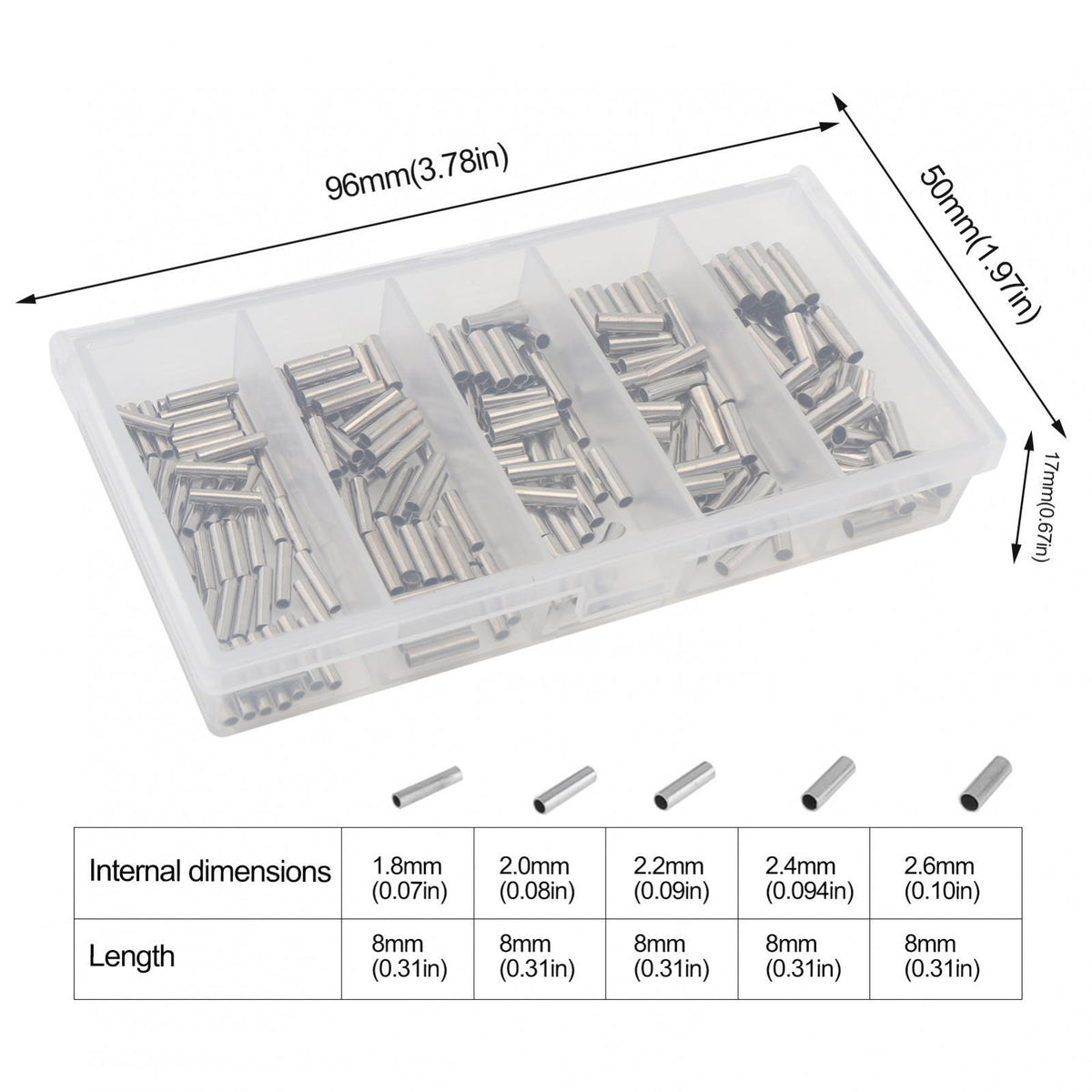 Fishing Crimp Sleeves Kit 250pcs Copper Line Connectors for Fishing Line Rope