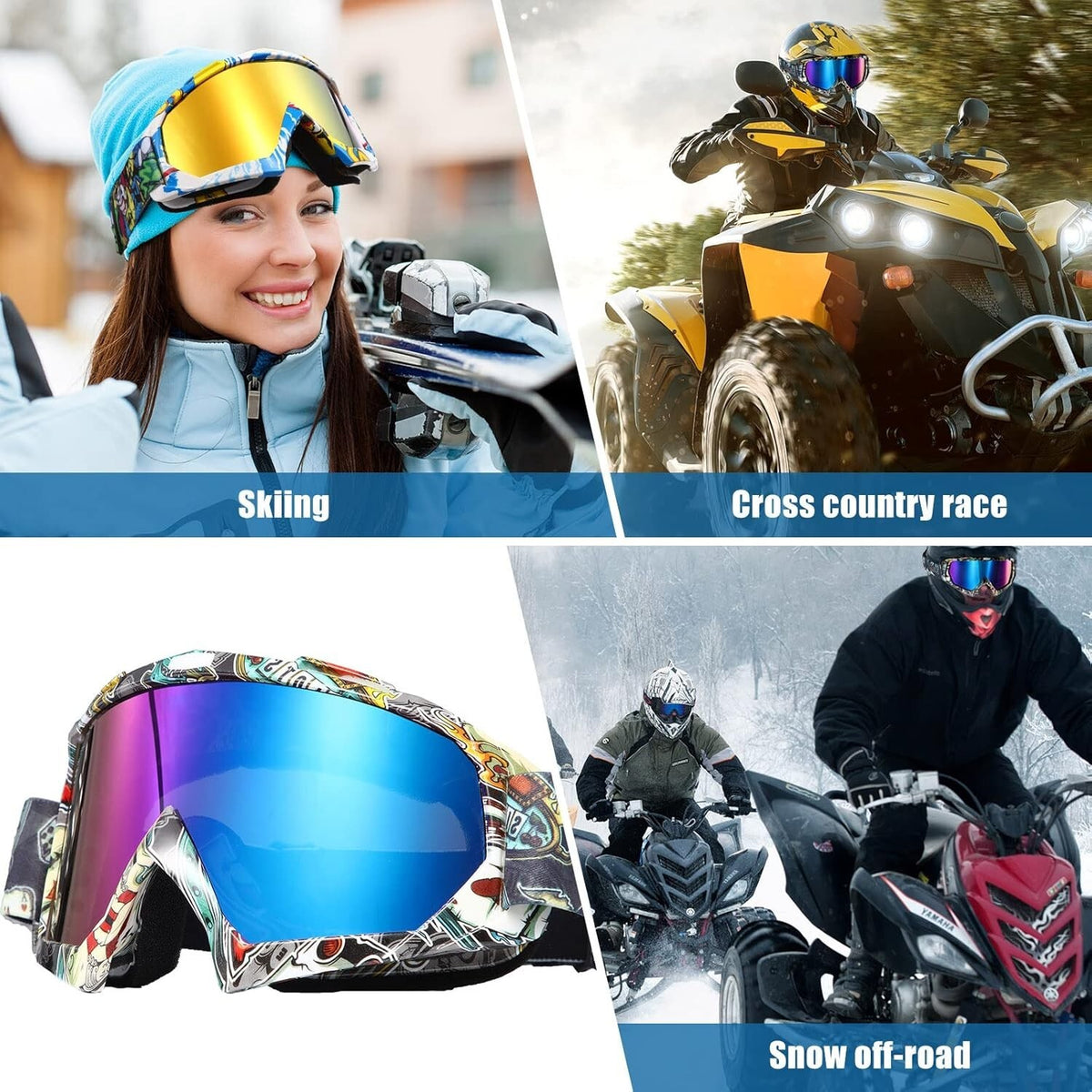 Adult ATV Goggles Anti-Fog Racing Off-Road Protective Eyewear - 2 Pack