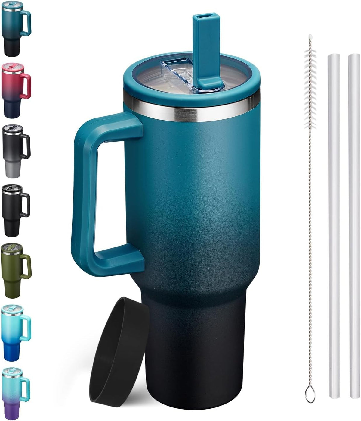 Insulated 40 Oz Water Bottle with Handle Flip Straw Leak-Proof & Cup Boot